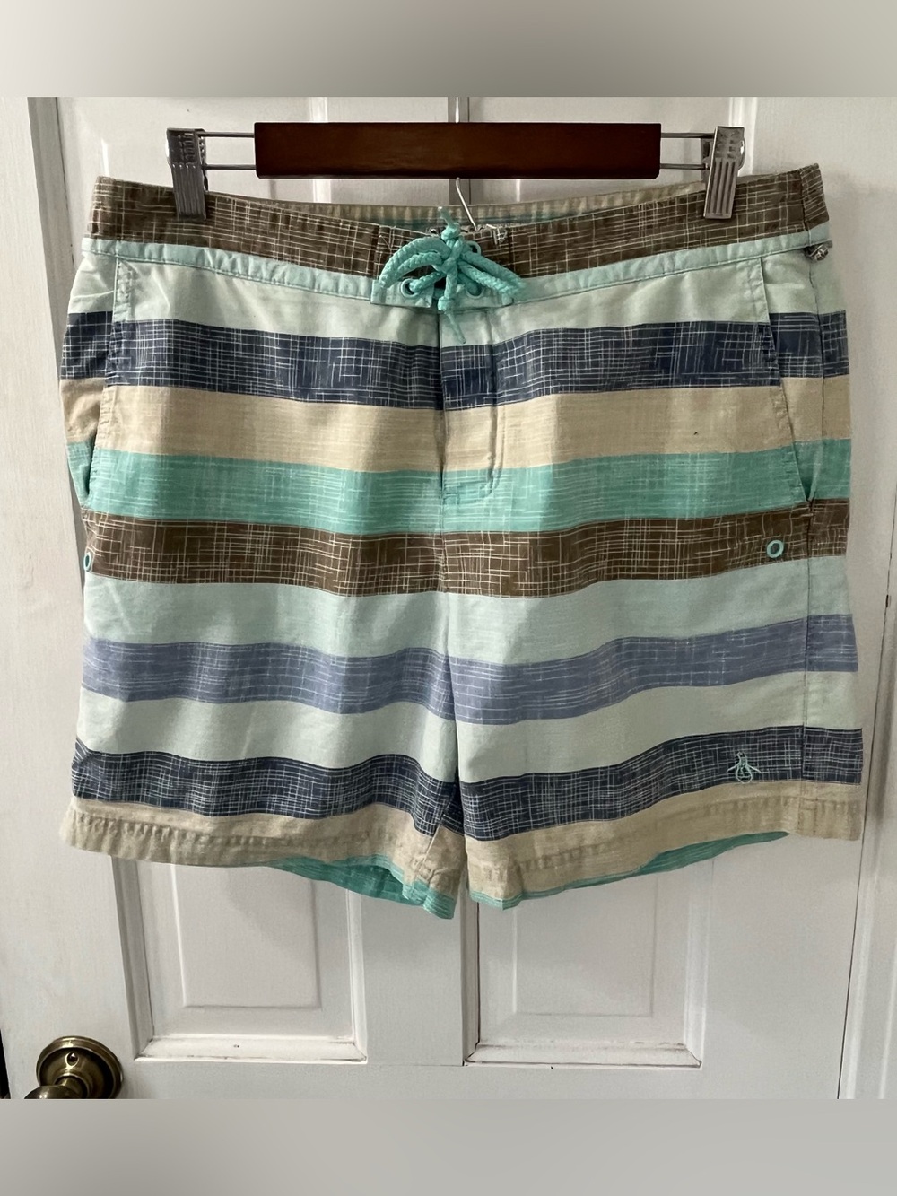Original Penguin Men's Striped Swim Shorts - Mint, Navy & Tan